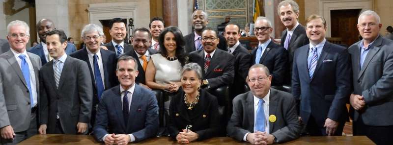 Councilmember Paul Koretz alongside Mayor Eric Garcetti, the rest of the city council members and others bid farewell to US Senator Barbara Boxer